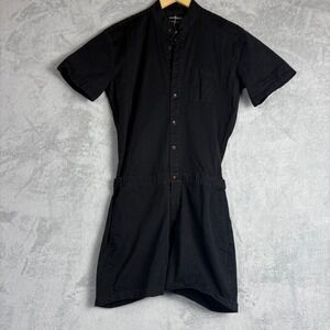 Romperjack Black Short Sleeve Button Front Utility Romper M Y2K Summer Minimal